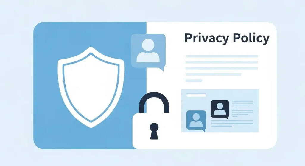 Privacy policy with digital lock and user data security icons
