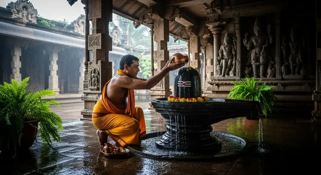शिव भक्त सावन का महीना में जल अर्पण करता हुआ