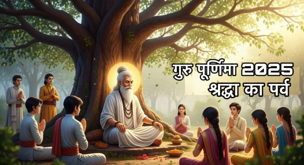 गुरु पूर्णिमा 2025 पर गुरु को नमन करते हुए एक शिष्य की सुंदर चित्रकारी