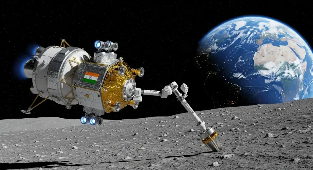 ISRO Chandrayaan-4 collecting sample from moon surface